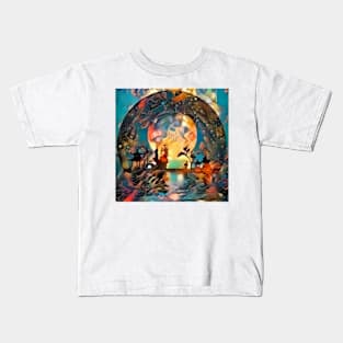 Asian night silhouettes in moon light Kids T-Shirt